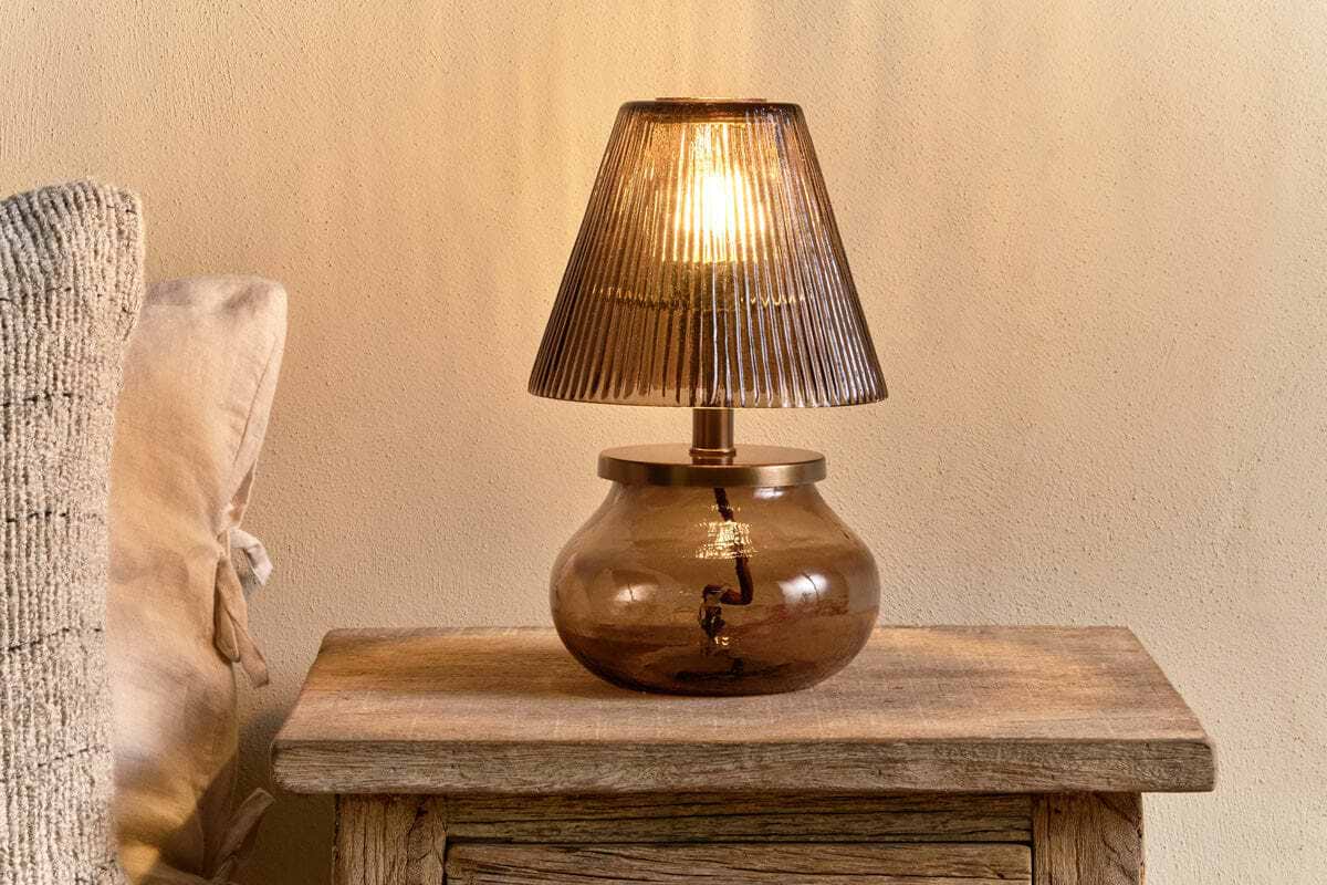 Dimalai Recycled Glass Table Lamp - Brown Smoke-LAMPS-Nkuku