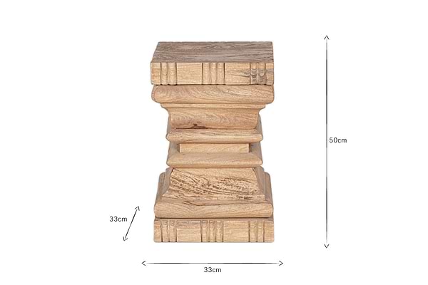 Disha Carved Mango Wood Side Table - Natural