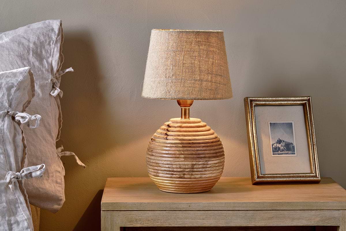 Drisana Mango Wood Bedside Table Lamp-LAMPS-Nkuku
