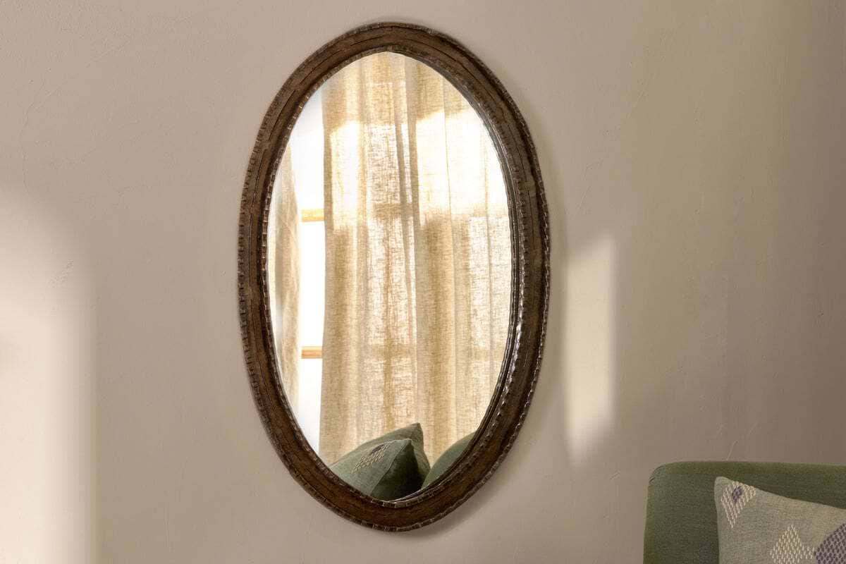 Drishti Oval Iron Mirror - Antique Black - Small-MIRRORS-Nkuku