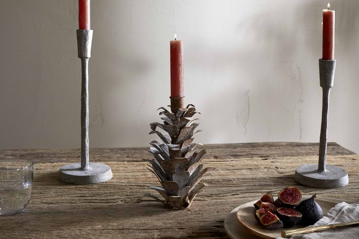 Elagalu Pine Cone Candle Holder - Zinc-CHRISTMAS DECORATIONS-Nkuku