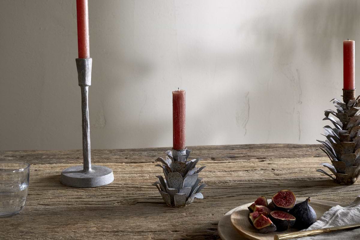 Elagalu Pine Cone Candle Holders - Zinc (Set of 2)-CHRISTMAS DECORATIONS-Nkuku