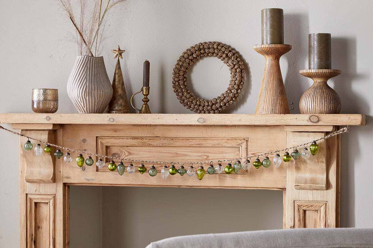 Ekiti Bauble Garland - Mixed Green & Clear-CHRISTMAS DECORATIONS-Nkuku