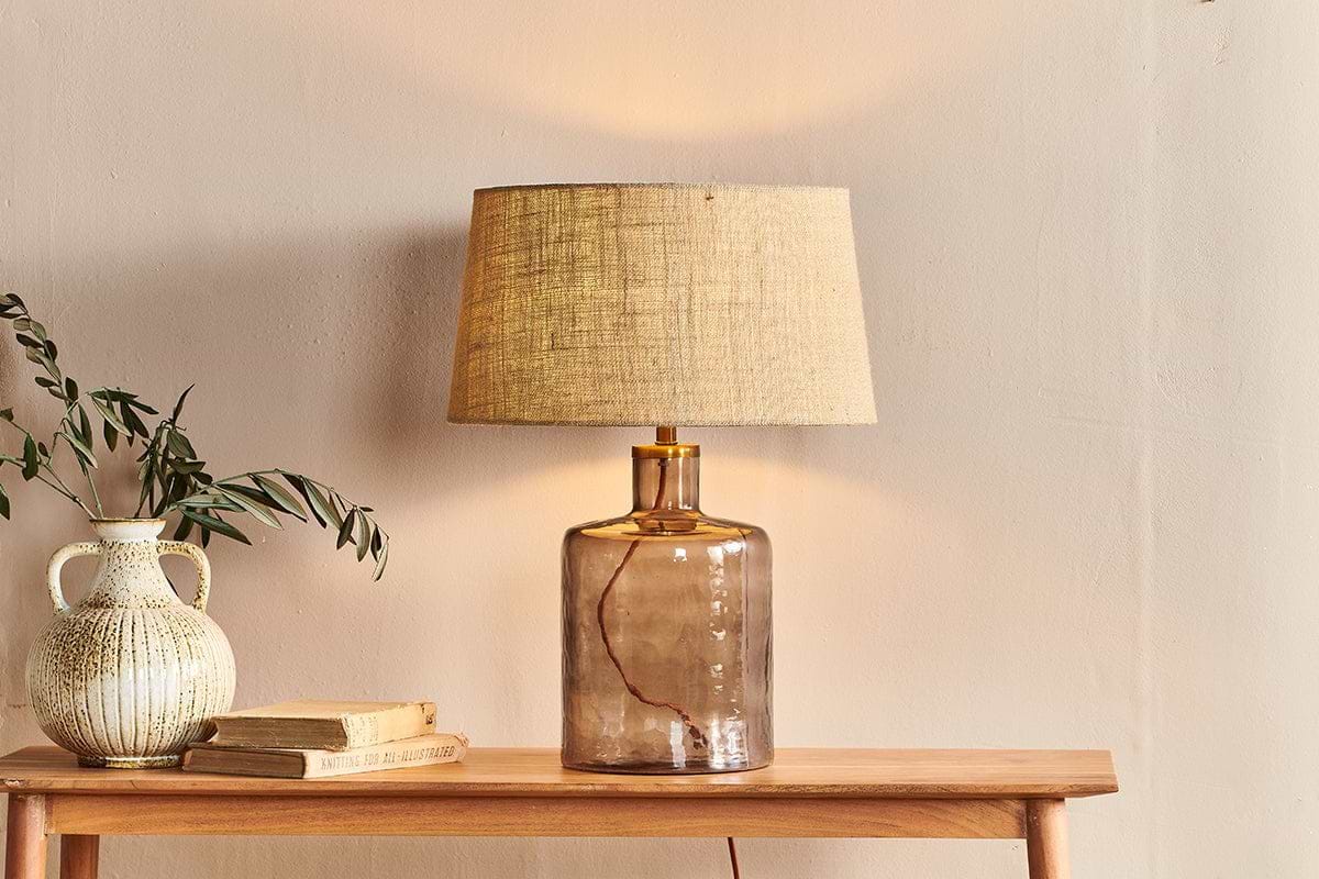 Edina Recycled Glass Table Lamp - Smoke Brown - Small-LAMPS-Nkuku