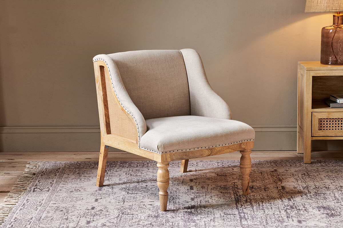 Elbu Deconstructed Linen Armchair - Stone-SEATING-Nkuku