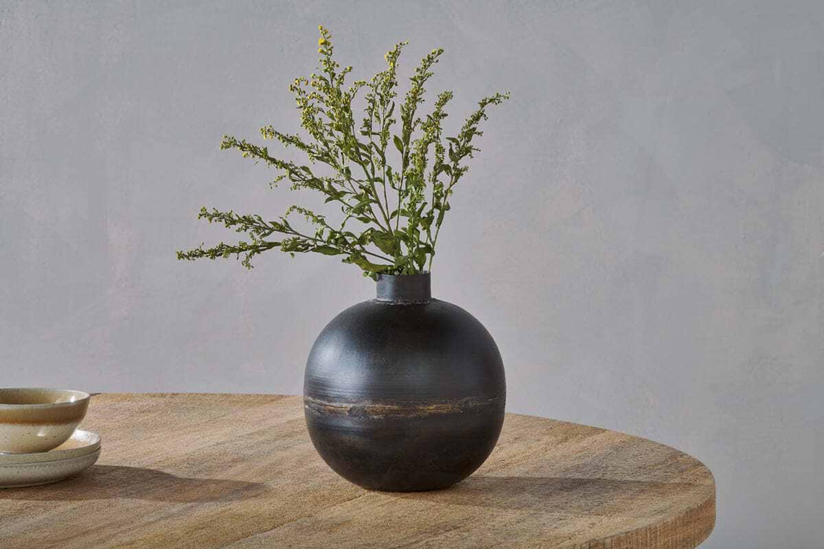 Endo Recycled Iron Vase - Black-VASES & PLANTERS-Nkuku