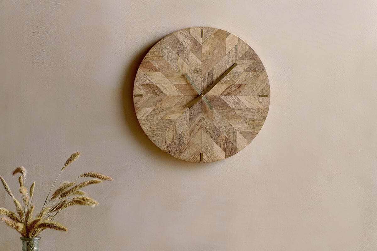 Enugu Mango Wood Clock - Natural-DECORATIVE ACCESSORIES-Nkuku