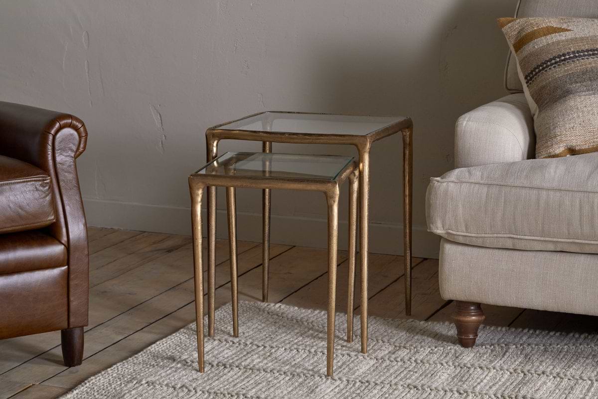 Gilasi Cast Metal & Glass Nesting Side Tables - Antique Brass