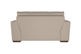 The Guddu Large Right Hand Chaise Sofa by Nkuku is expertly crafted, showcasing British craftsmanship. Viewed from the back, it features a flat backrest, wide armrests, and short wooden legs at each corner. Upholstered in heavyweight washed Brera Linen Indigo, this elegant sofa stands out against a plain white background.