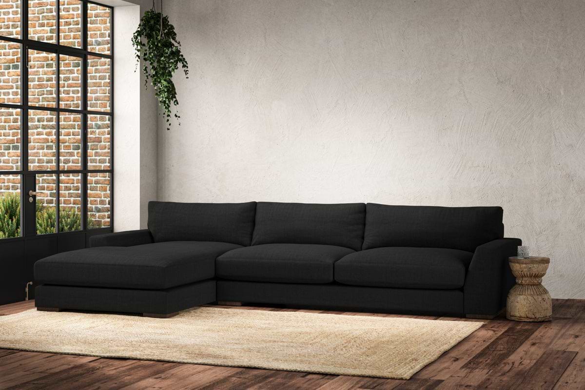 Guddu Grand Left Hand Chaise Sofa - Brera Linen Charcoal-MAKE TO ORDER-Nkuku