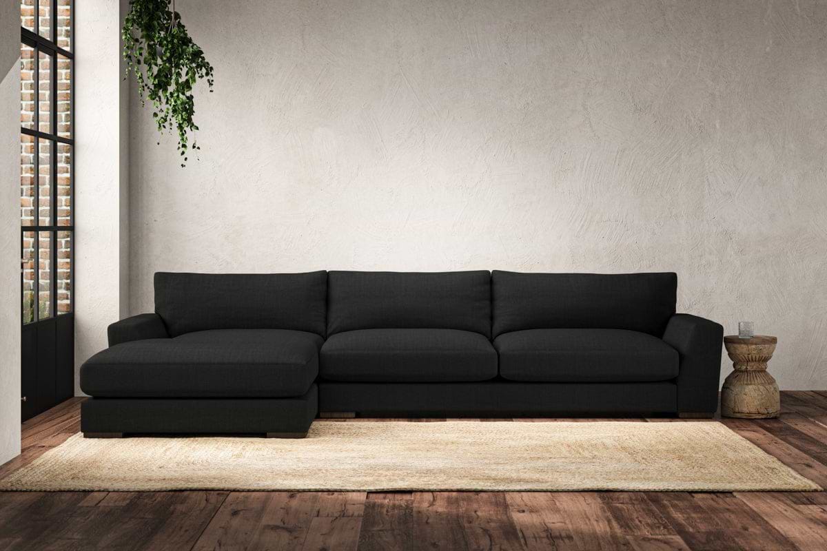 Guddu Grand Left Hand Chaise Sofa - Brera Linen Charcoal-MAKE TO ORDER-Nkuku