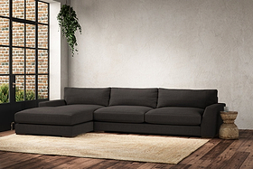 Guddu Grand Left Hand Chaise Sofa - Brera Linen Espresso-MAKE TO ORDER-Nkuku