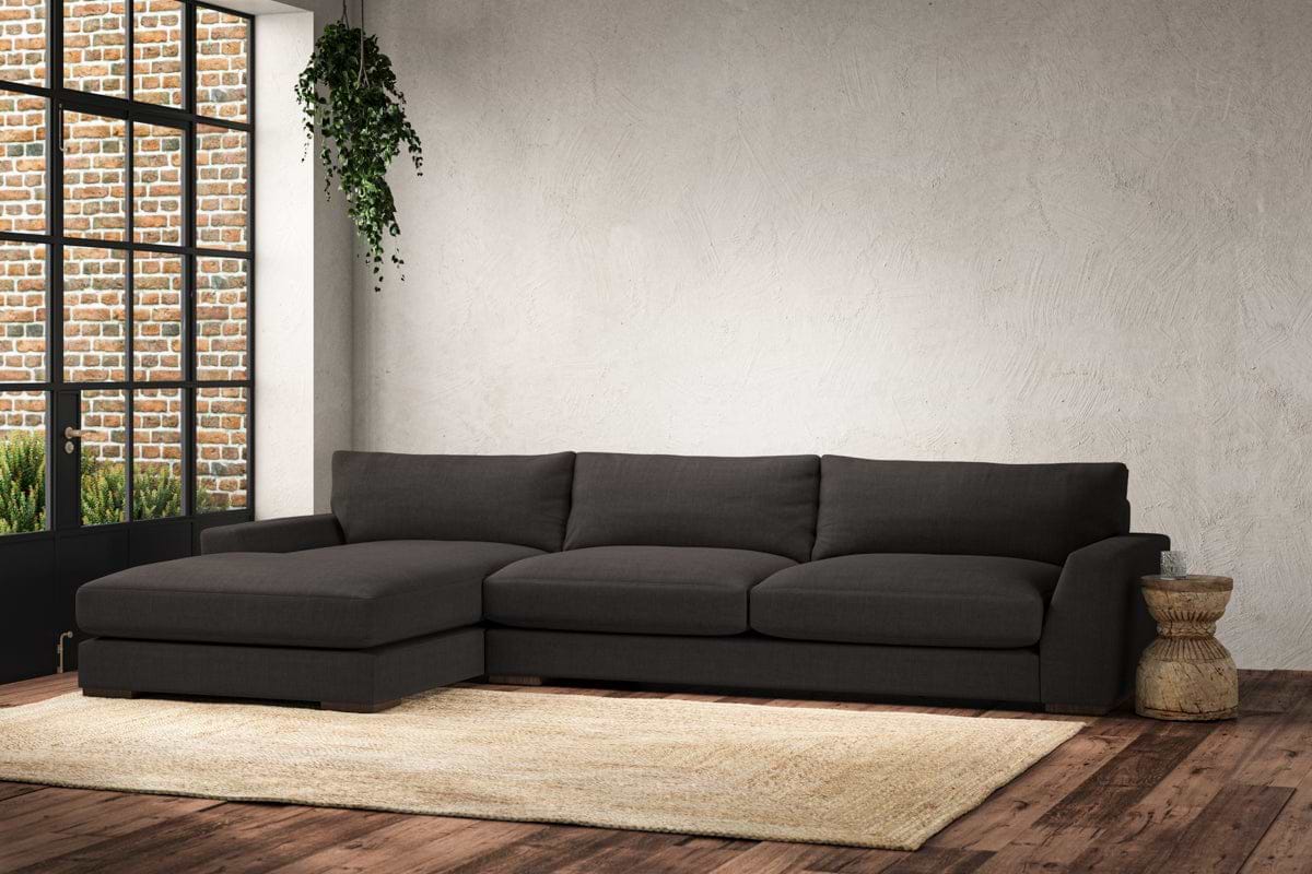 Guddu Grand Left Hand Chaise Sofa - Brera Linen Espresso-MAKE TO ORDER-Nkuku