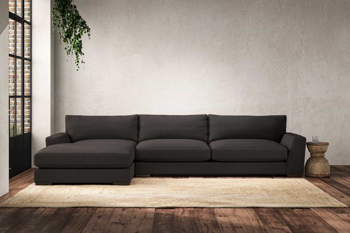 Guddu Grand Left Hand Chaise Sofa - Brera Linen Espresso-MAKE TO ORDER-Nkuku