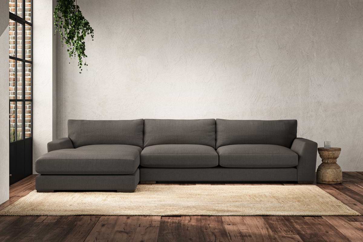 Guddu Grand Left Hand Chaise Sofa - Brera Linen Granite-MAKE TO ORDER-Nkuku