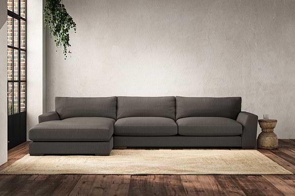 Guddu Grand Left Hand Chaise Sofa - Brera Linen Granite-MAKE TO ORDER-Nkuku