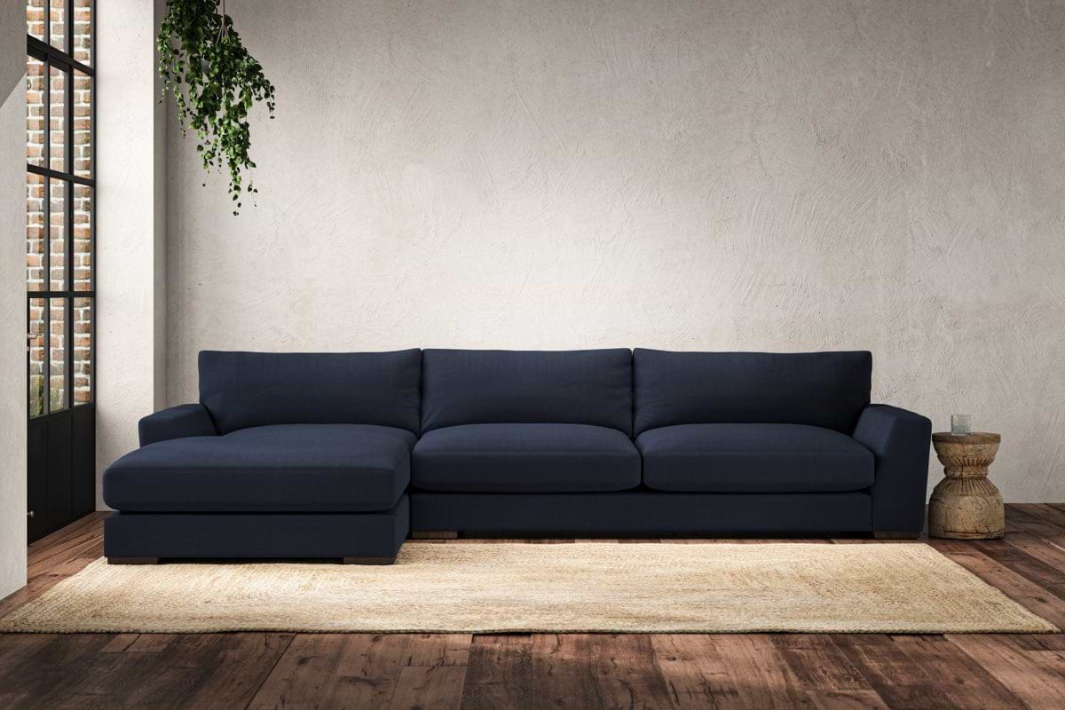Guddu Grand Left Hand Chaise Sofa - Brera Linen Indigo-MAKE TO ORDER-Nkuku