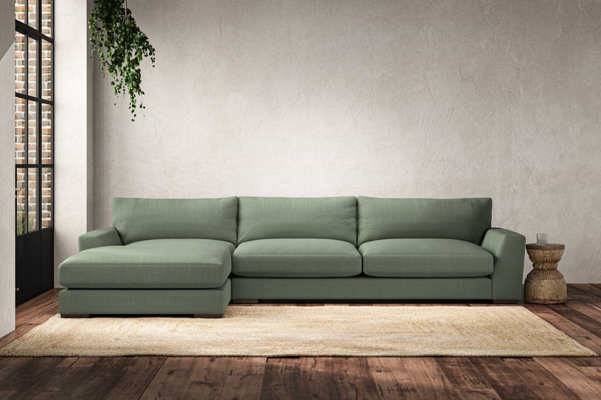 Guddu Grand Left Hand Chaise Sofa - Brera Linen Jade-MAKE TO ORDER-Nkuku