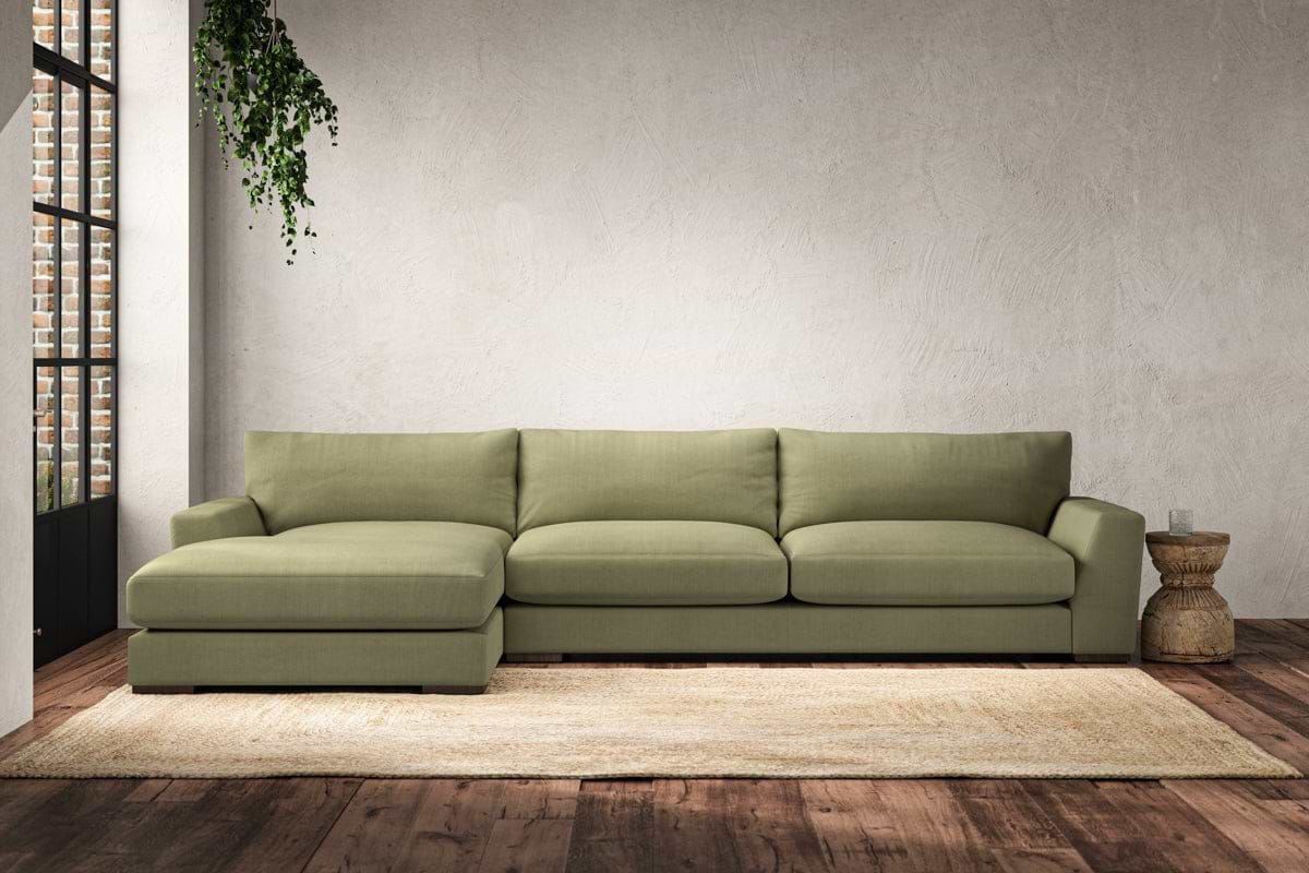 Guddu Grand Left Hand Chaise Sofa - Brera Linen Sage-MAKE TO ORDER-Nkuku