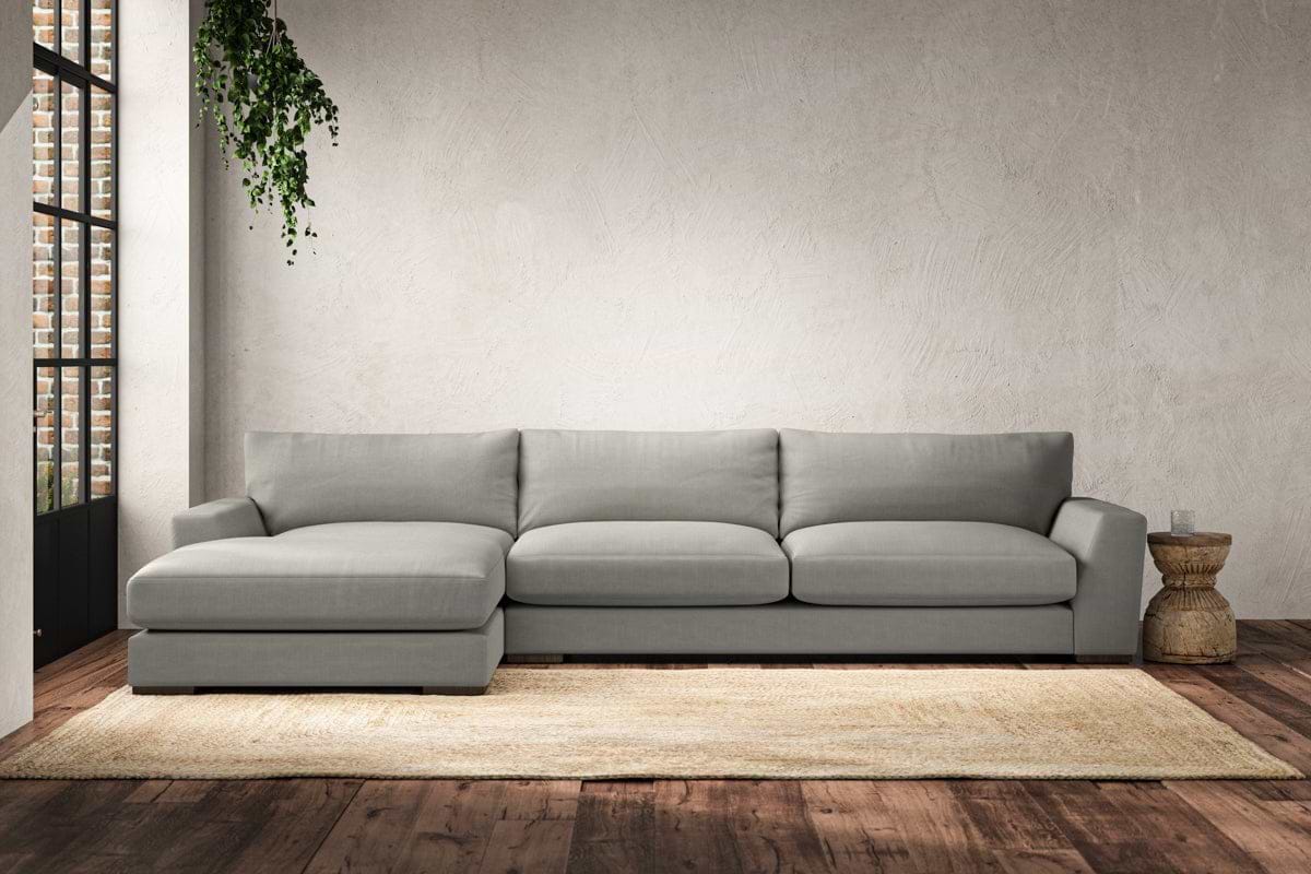 Guddu Grand Left Hand Chaise Sofa - Brera Linen Smoke-MAKE TO ORDER-Nkuku