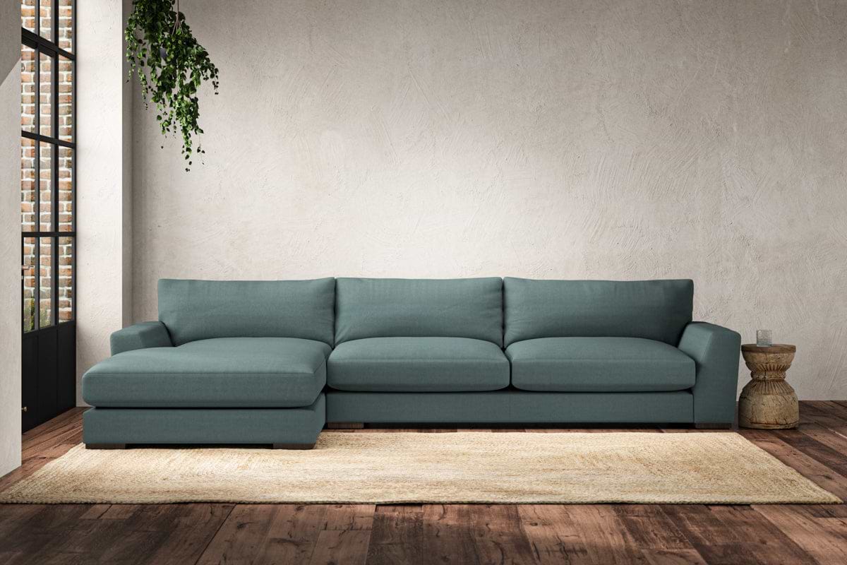 Guddu Grand Left Hand Chaise Sofa - Recycled Cotton Airforce-MAKE TO ORDER-Nkuku