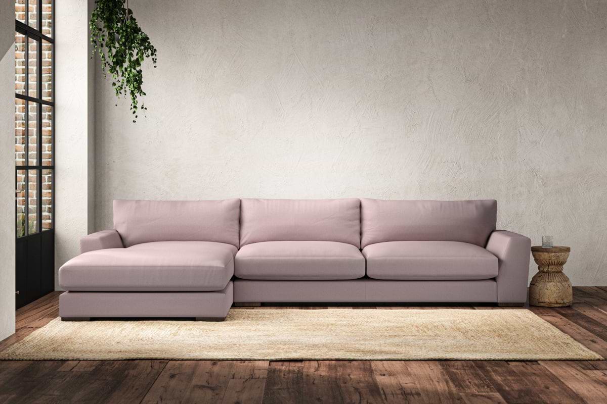 Guddu Grand Left Hand Chaise Sofa - Recycled Cotton Lavender-MAKE TO ORDER-Nkuku