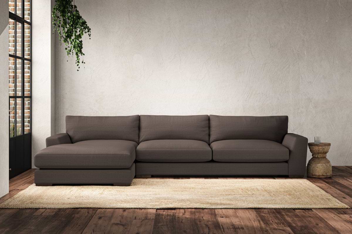 Guddu Grand Left Hand Chaise Sofa - Recycled Cotton Mocha-MAKE TO ORDER-Nkuku