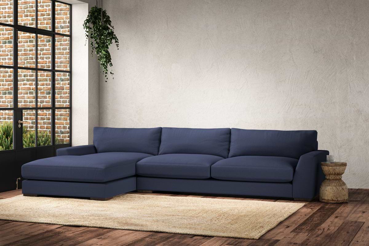 Guddu Grand Left Hand Chaise Sofa - Recycled Cotton Navy