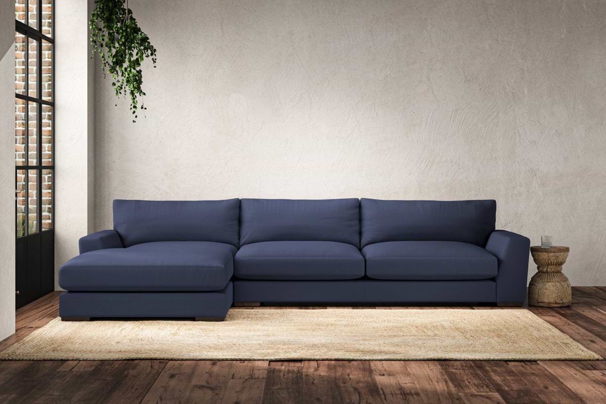 Guddu Grand Left Hand Chaise Sofa - Recycled Cotton Navy-MAKE TO ORDER-Nkuku
