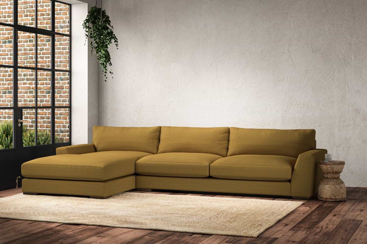 Guddu Grand Left Hand Chaise Sofa - Recycled Cotton Ochre