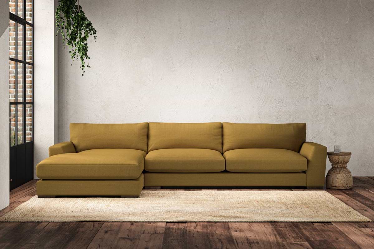 Guddu Grand Left Hand Chaise Sofa - Recycled Cotton Ochre-MAKE TO ORDER-Nkuku