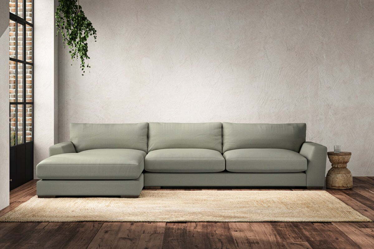 Guddu Grand Left Hand Chaise Sofa - Recycled Cotton Seaspray-MAKE TO ORDER-Nkuku