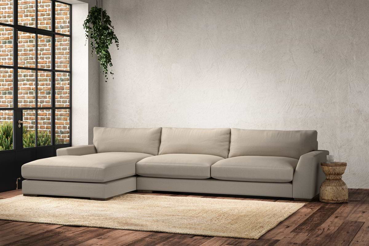 Guddu Grand Left Hand Chaise Sofa - Recycled Cotton Stone