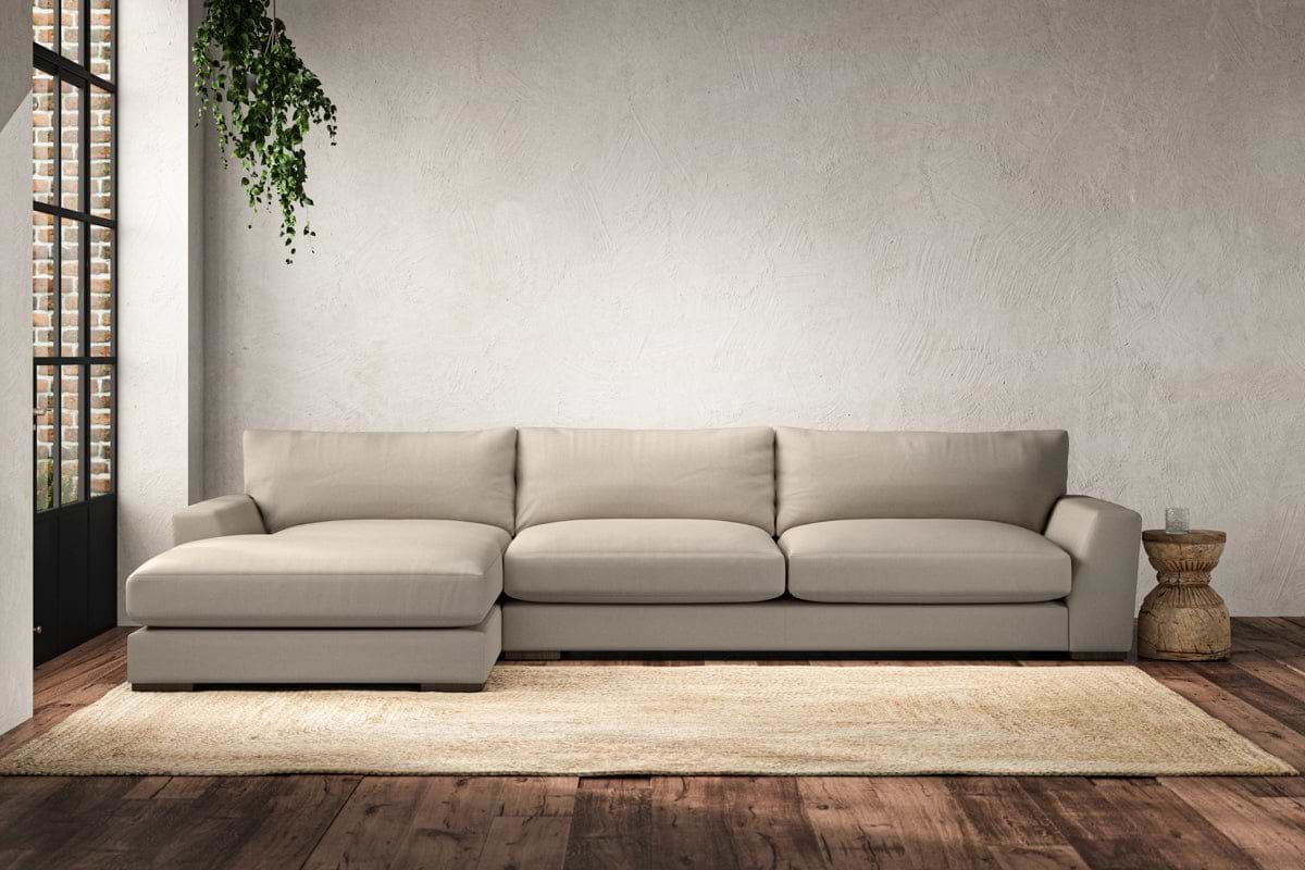 Guddu Grand Left Hand Chaise Sofa - Recycled Cotton Stone-MAKE TO ORDER-Nkuku