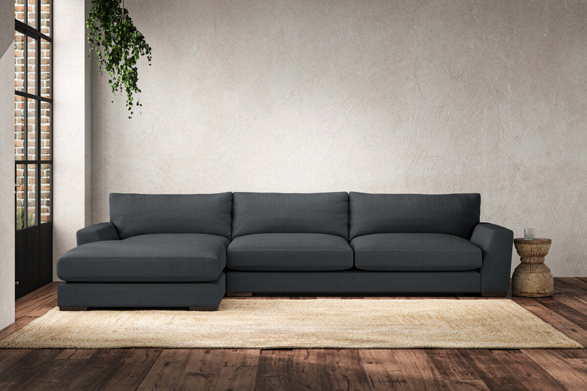 Guddu Grand Left Hand Chaise Sofa - Recycled Cotton Thunder-MAKE TO ORDER-Nkuku