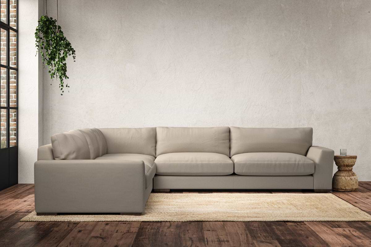 Guddu Grand Left Hand Corner Sofa - Recycled Cotton Stone-MAKE TO ORDER-Nkuku