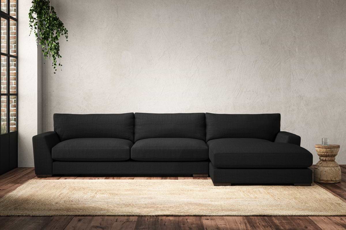 Guddu Grand Right Hand Chaise Sofa - Brera Linen Charcoal-MAKE TO ORDER-Nkuku
