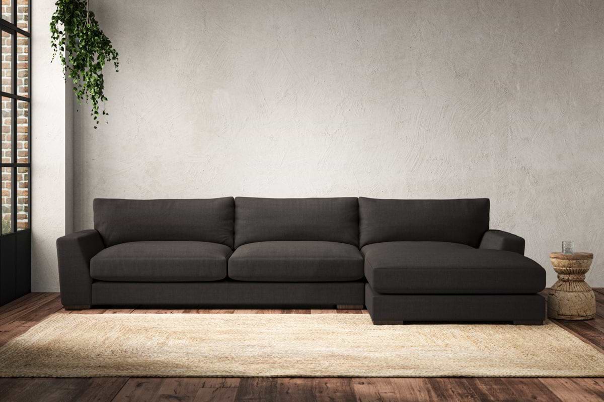 Guddu Grand Right Hand Chaise Sofa - Brera Linen Espresso-MAKE TO ORDER-Nkuku