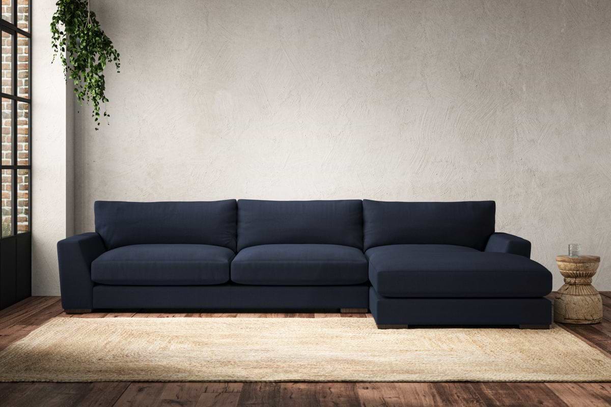 Guddu Grand Right Hand Chaise Sofa - Brera Linen Indigo-MAKE TO ORDER-Nkuku