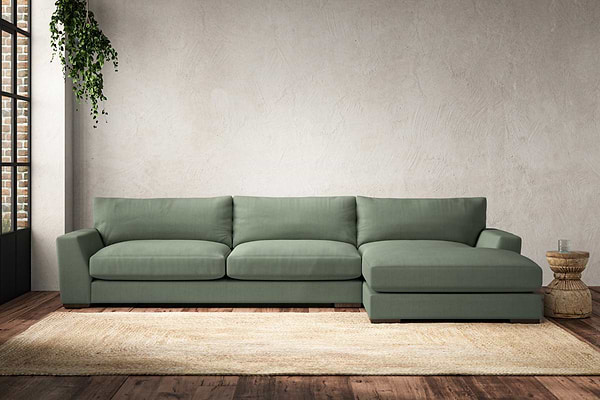 Guddu Grand Right Hand Chaise Sofa - Brera Linen Jade