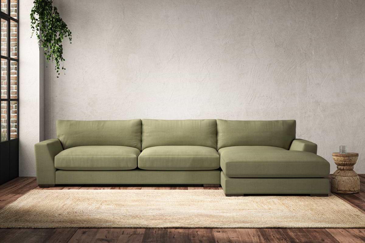 Guddu Grand Right Hand Chaise Sofa - Brera Linen Sage-MAKE TO ORDER-Nkuku