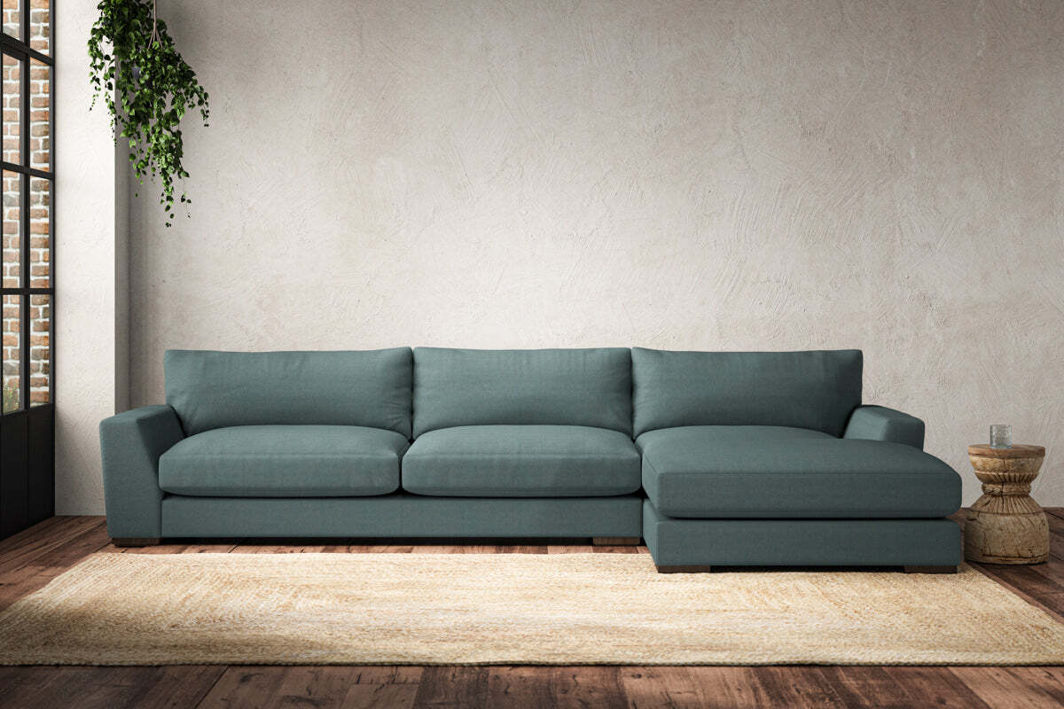 Guddu Grand Right Hand Chaise Sofa - Recycled Cotton Airforce-MAKE TO ORDER-Nkuku