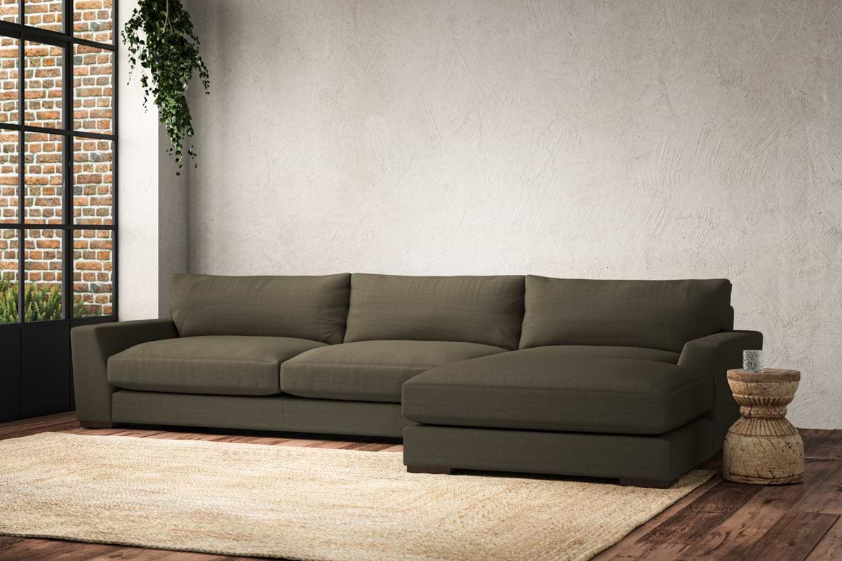 Guddu Grand Right Hand Chaise Sofa - Recycled Cotton Fatigue