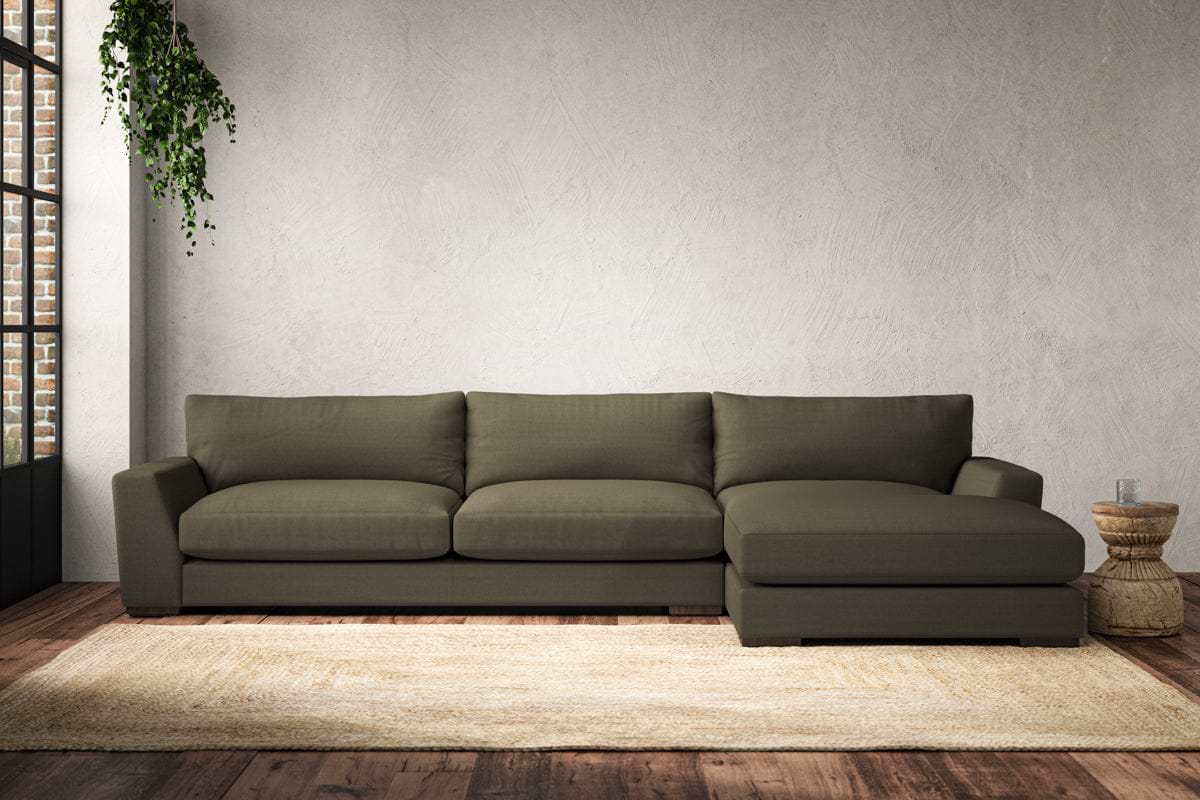 Guddu Grand Right Hand Chaise Sofa - Recycled Cotton Fatigue-MAKE TO ORDER-Nkuku