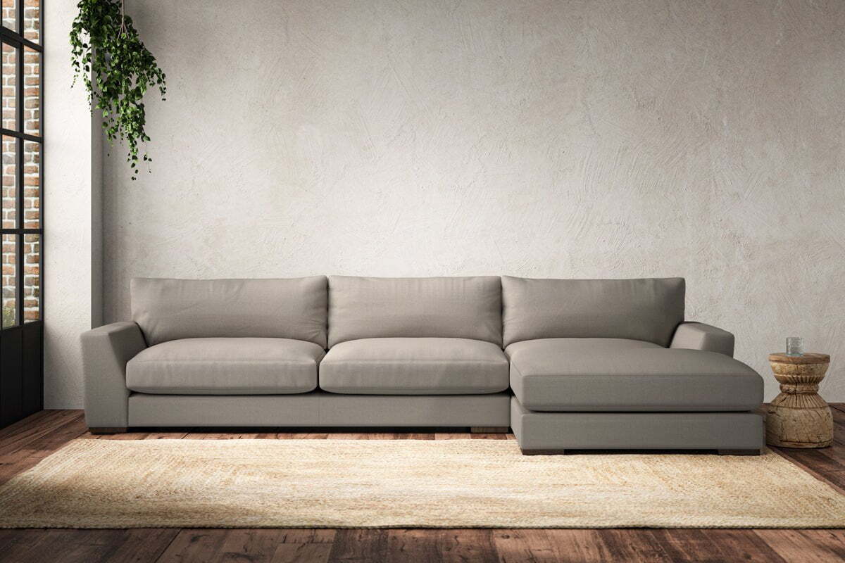 Guddu Grand Right Hand Chaise Sofa - Recycled Cotton Flax-MAKE TO ORDER-Nkuku