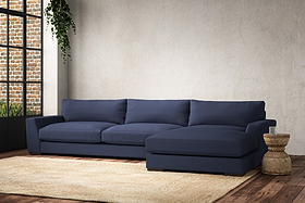 Guddu Grand Right Hand Chaise Sofa - Recycled Cotton Navy