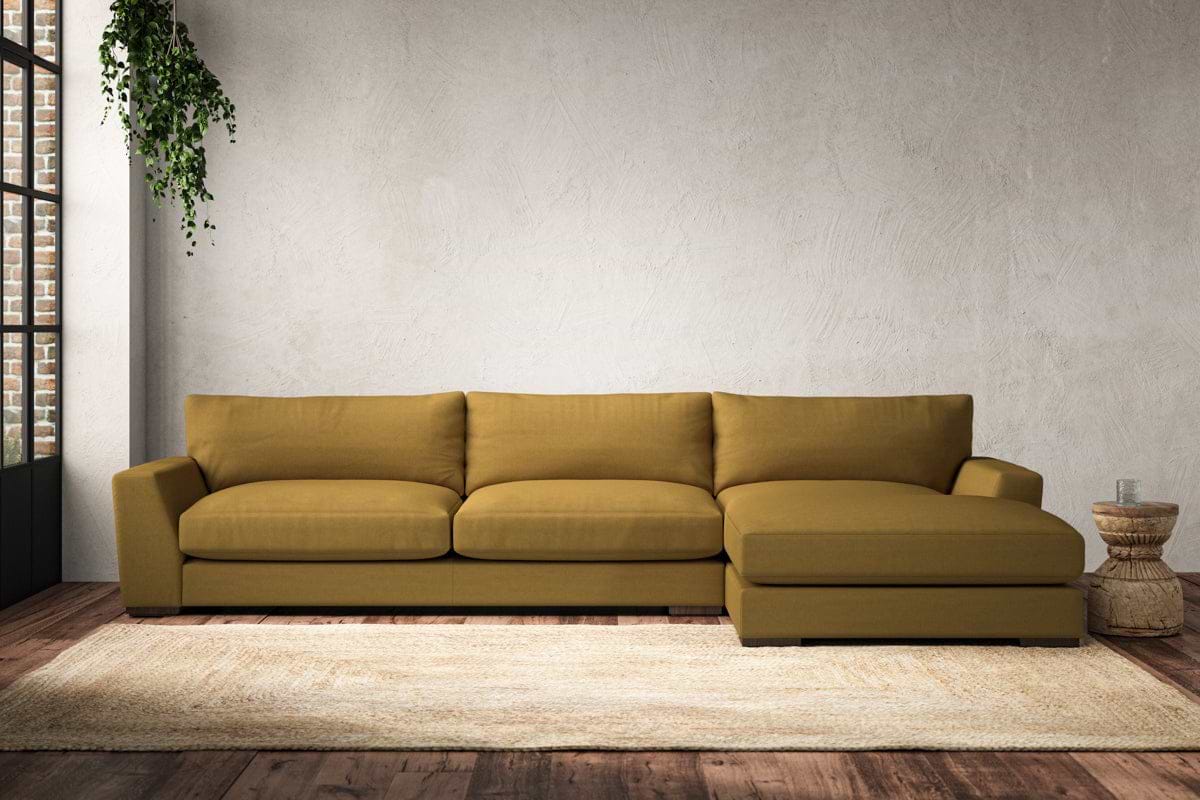 Guddu Grand Right Hand Chaise Sofa - Recycled Cotton Ochre-MAKE TO ORDER-Nkuku