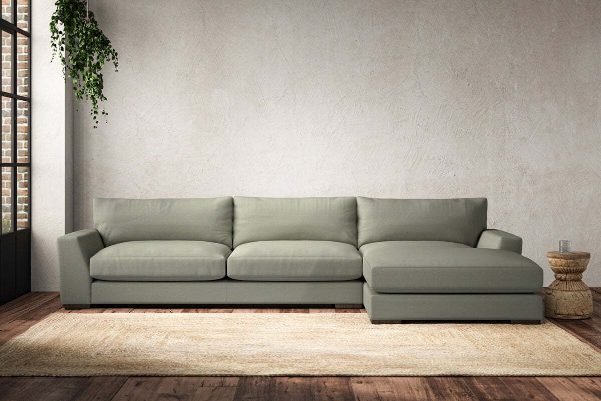 Guddu Grand Right Hand Chaise Sofa - Recycled Cotton Seaspray-MAKE TO ORDER-Nkuku