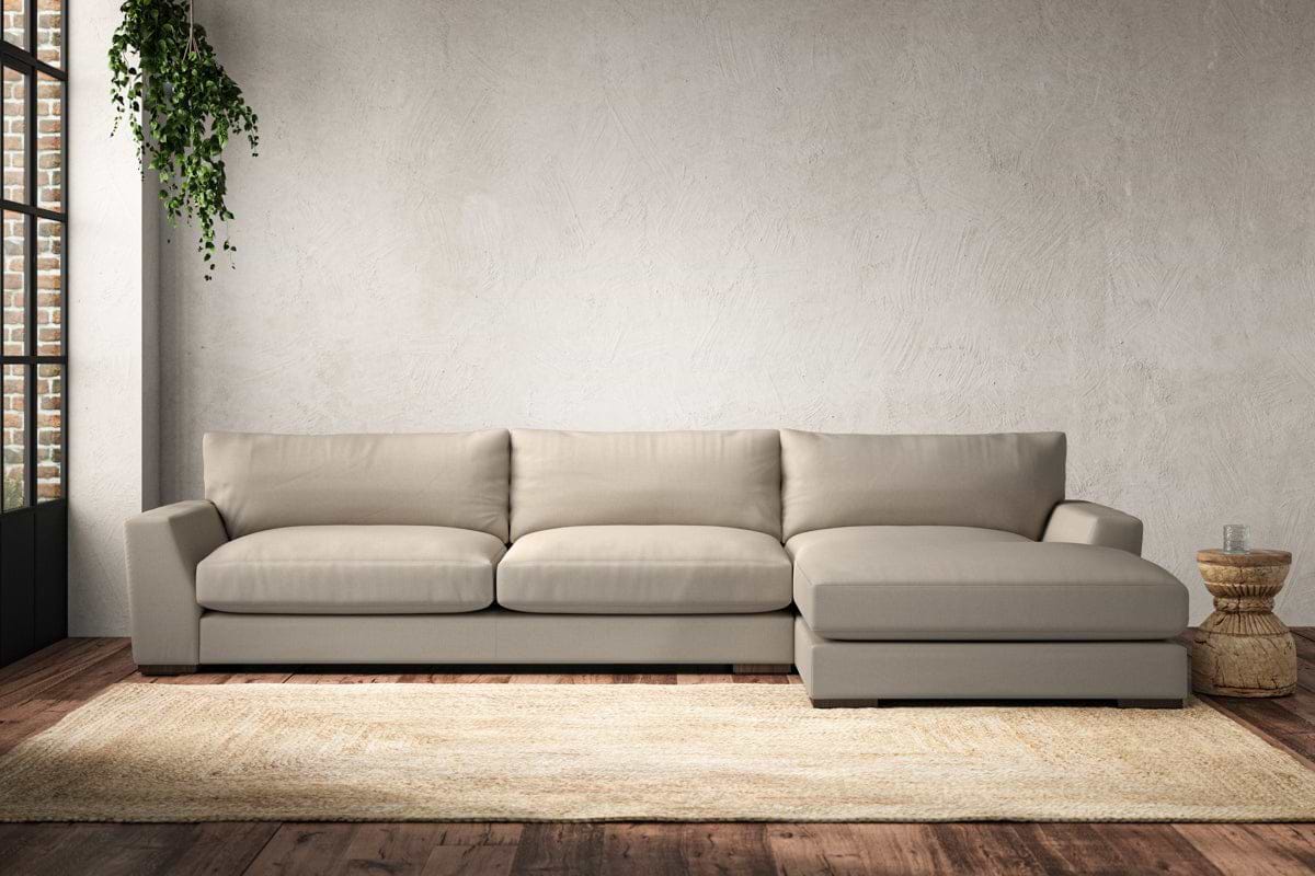 Guddu Grand Right Hand Chaise Sofa - Recycled Cotton Stone-MAKE TO ORDER-Nkuku