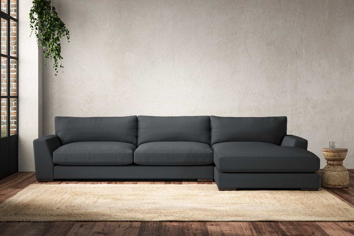 Guddu Grand Right Hand Chaise Sofa - Recycled Cotton Thunder-MAKE TO ORDER-Nkuku